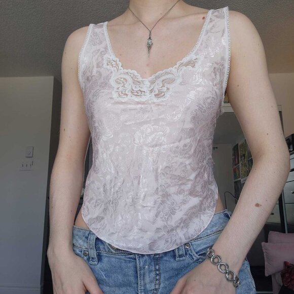 Vintage 90s light pink and white coquette princess lace lingerie top - Picture 4 of 16